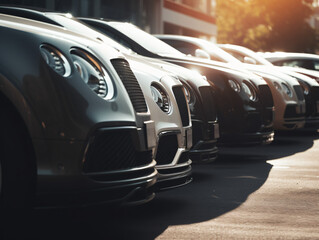 Group of luxury cars parked in a row