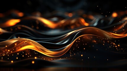 Elegant Black Background with Golden Waves AI Generated