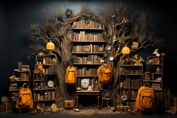 Back to School Magic: Hyper-realistic Fantasy of Bookshelves Around Tree Trunks 