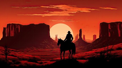 Cowboy on horse with Three Sisters monument in the backdrop