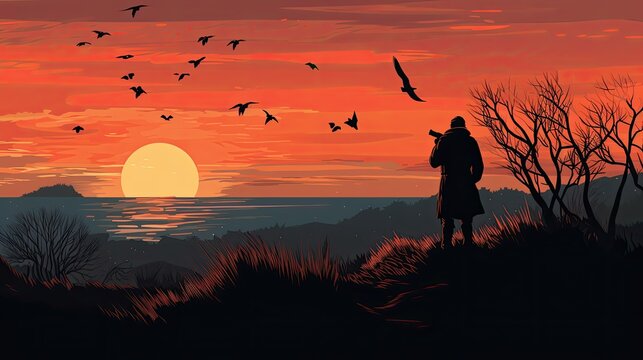 A birdwatcher enjoying the sunset at The Breaches nature reserve