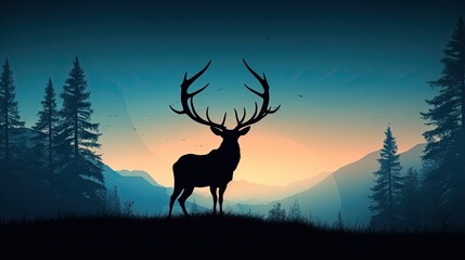 Silhouette of reindeer with grand antlers