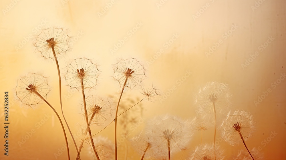 Aufkleber dandelion flowers cast a natural shadow on beige paper creating an abstract and decorative compositi