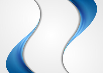 Grey corporate abstract background with blue glossy waves