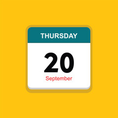 september 20 thursday icon with yellow background, calender icon
