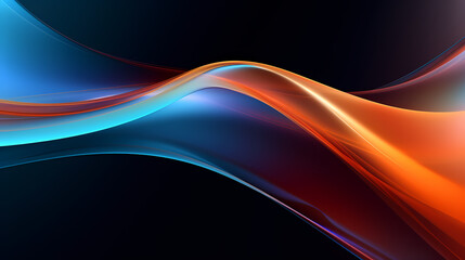 Waves design for modern desktop wallpapers, red and orange blue colors, black background. Generative Ai
