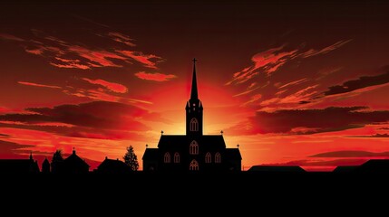Obraz premium Catholic church silhouette against sunset