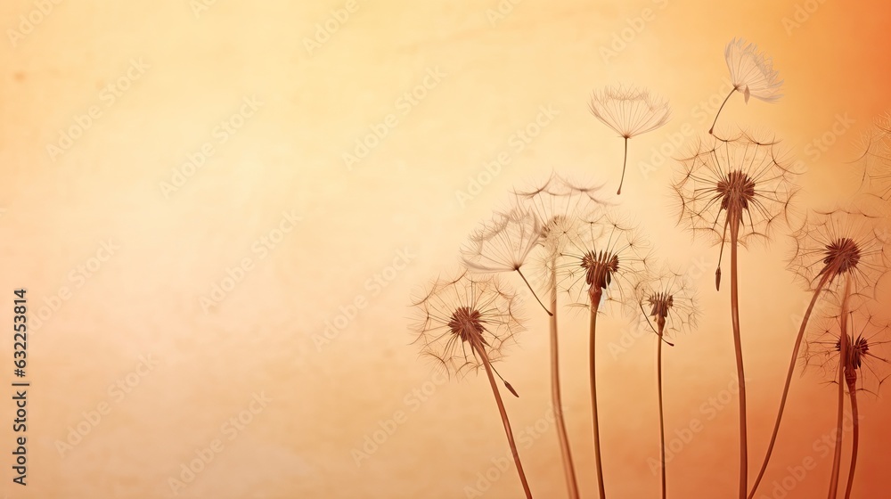 Aufkleber dandelion flowers cast a natural shadow on beige paper creating an abstract and decorative compositi