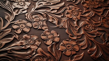 Vintage brown leather with embossed floral pattern