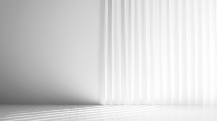 Light and shadows cast by curtains and silhouettes on a white wall Bright day sunlight Template empty area for text