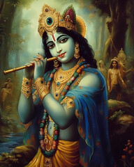 Lord Krishna Art, Lord Krishna Painting, Hindu Art, Indian Painting | Generative AI
