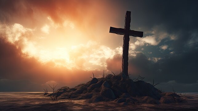 A cross against a dramatic sky in a picture