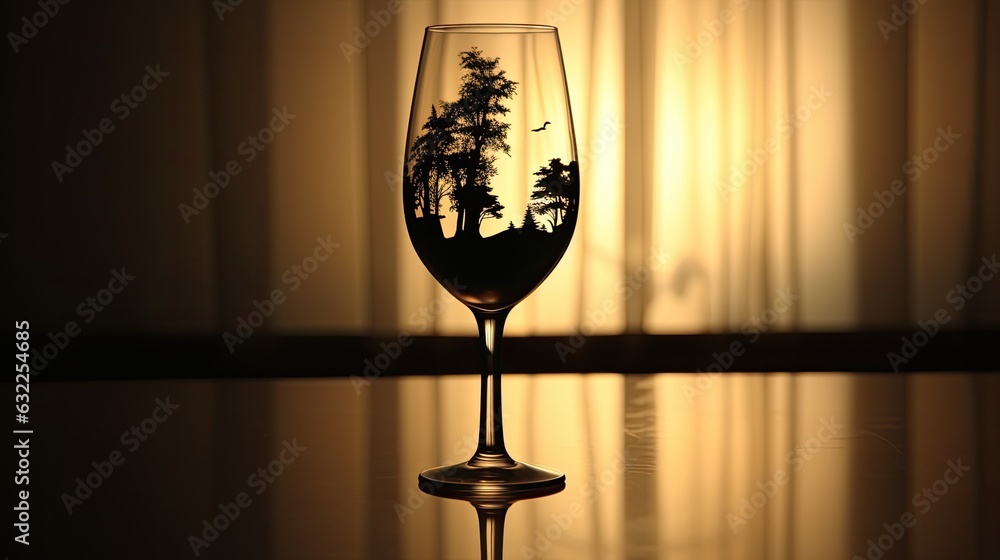 Canvas Prints studio shot of a wine glass and an alcohol bottle in silhouette