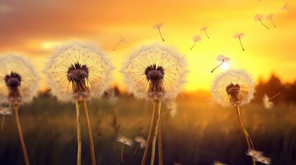 Stunning dark silhouette of dandelion on clear background stylish natural wallpaper