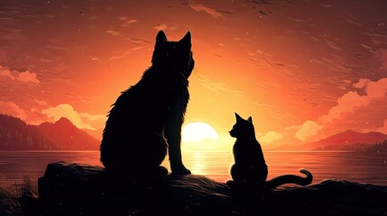 Silhouette of pets against stunning backdrop