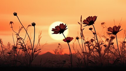 Fototapeta na wymiar Sunset creates a silhouette of flowers