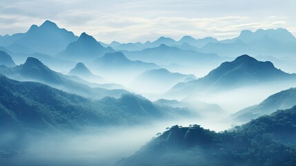 Fototapeta na wymiar Beautiful Indian mountains with silhouettes visible through fog in Manila valley