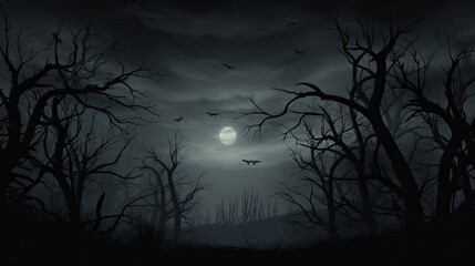 Eerie winter forest with barren haunting branches