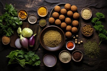 Obraz na płótnie Canvas falafel ingredients arranged in a flat lay