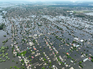 The flooded streets of the city of Kherson after the explosion of the dam of the Kakhovka...