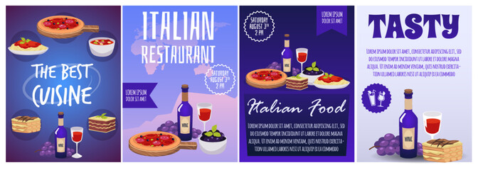 Set of website banners or posters about Italian food flat style, vector illustration