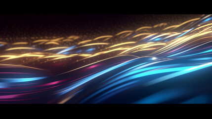 Fototapeta na wymiar Abstract futuristic background with glowing neon moving high speed lines and bokeh lights. Data transfer concept Fantastic wallpaper. Ai Generative