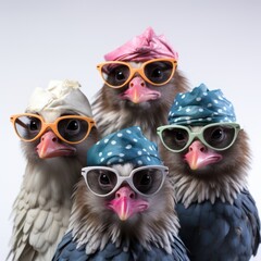 Funny Looking Chickens with Sunglasses on Wall Art AI Generated