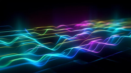 Abstract futuristic background with glowing neon moving high speed lines and bokeh lights. Data transfer concept Fantastic wallpaper. Ai Generative