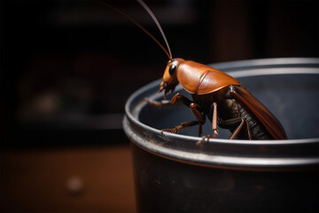 a cockroach in the trash