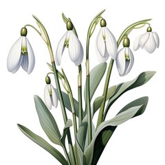 Single Snowdrop Clipart on White Background AI Generated