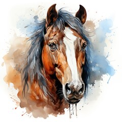 Watercolor Horse Head Clipart on White Background AI Generated