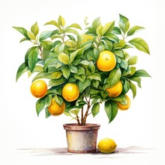 Watercolor Lemon Tree for Children's Book AI Generated