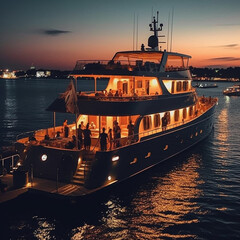 Party on yacht at night. AI illustration..
