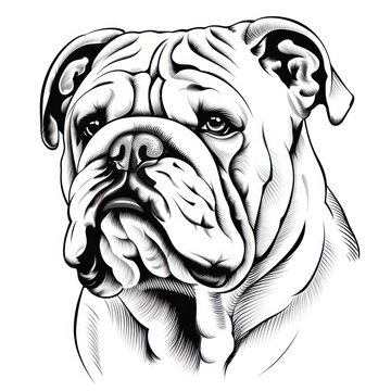 Hand-Drawn Bulldog Face Clipart for Coloring Book AI Generated