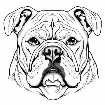 Hand-drawn Bulldog Face Clipart for Coloring Book AI Generated