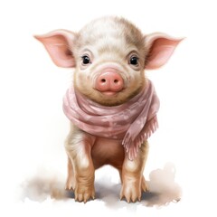Naklejka premium Adorable Baby Pig Wearing Pants Watercolor Clipart AI Generated
