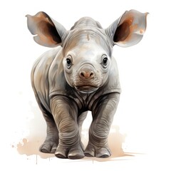 Adorable Baby Rhino Nursery Art on White Background AI Generated