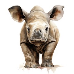 Adorable Baby Rhino Nursery Art on White Background AI Generated