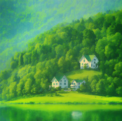 landscape with house in the mountains