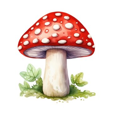 Cute Toadstool Watercolor Clipart on White Background AI Generated