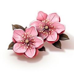 Naklejka premium Cute Little Pink Flower Earstuds - Cartoon Style Clipart on White Background AI Generated