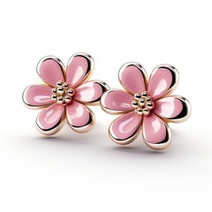 Cute Little Pink Flower Earstuds - Cartoon Style Clipart on White Background AI Generated