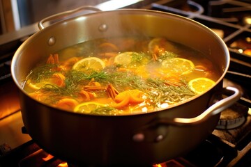 paella in progress: stirring rice, saffron, and broth