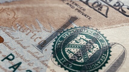 Macro texture banknotes shot close up 100 american dollar bills. Cash money banknotes. Franklin face texture, USD cash macro view.