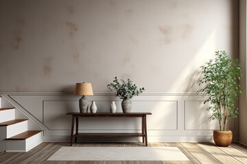 Scandinavian modern hallway interior design in a minimalist style. Generative AI