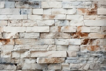 Fototapeta premium Fond de texture de mur de brique crème et blanche. Maçonnerie et revêtement de sol en pierre à l'intérieur de la conception de vieux modèles de roche, ia