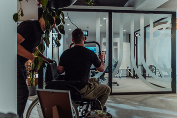 Fototapeta na wymiar In a modern office, a professional team of videographers captures the essence of creativity and innovation as they film a group of young entrepreneurs, symbolizing collaboration and ambition in the