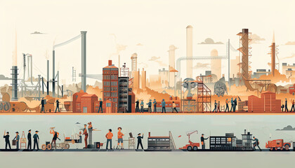 Illustration showing the transformation of urban and industrial landscapes over time