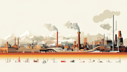 Fototapeta premium Illustration showing the transformation of urban and industrial landscapes over time