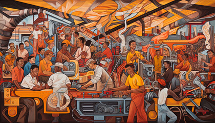 Illustration that captures the vibrant energy and enthusiasm of workers in various activities